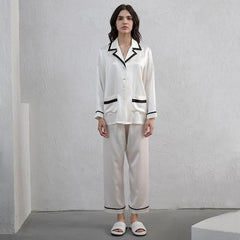 Damen Seiden-Pyjama-Set mit Kontrastpaspeln