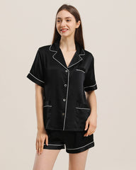 Button Up Seiden Kurz-Pyjama Set