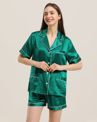 Button Up Seiden Kurz-Pyjama Set
