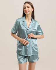 Button Up Seiden Kurz-Pyjama Set