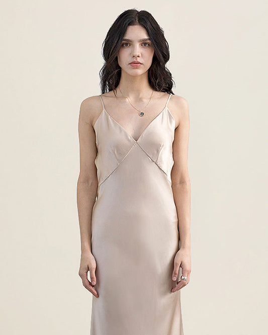 22 Momme Seiden-Nachtkleid Langes Slip-Kleid