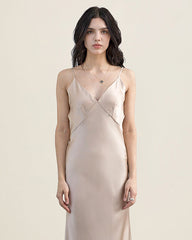 22 Momme Seiden-Nachtkleid Langes Slip-Kleid