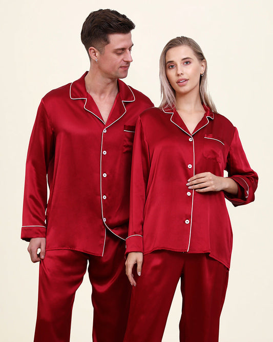 Klassische Lange Seidenpyjamas für Paare