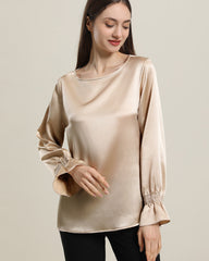 Langarm-Seidenbluse mit Rüschenmanschetten