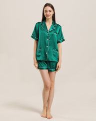 Button Up Seiden Kurz-Pyjama Set
