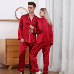 Klassische Lange Seidenpyjamas für Paare
