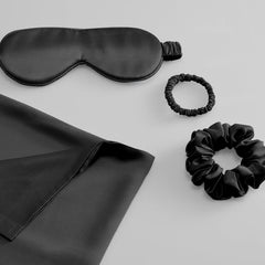 Seidenreiseanzug 3-teiliges Set mit Haargummi, Kissenbezug und Augenmaske