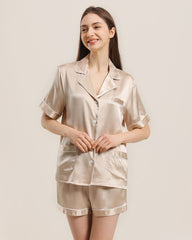 Button Up Seiden Kurz-Pyjama Set