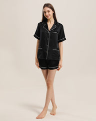 Button Up Seiden Kurz-Pyjama Set