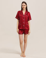 Button Up Seiden Kurz-Pyjama Set