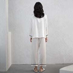 Damen Seiden-Pyjama-Set mit Kontrastpaspeln