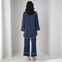 22 Momme Marineblauer Seiden-Pyjama-Set