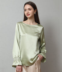 Langarm-Seidenbluse mit Rüschenmanschetten