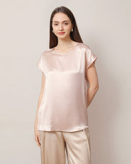 Damen Rundhals Kurzarm Seiden-T-Shirt
