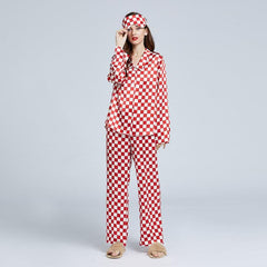 Klassisches Schachbrett-Muster Seiden-Pyjama-Set für Damen