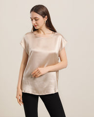 Damen Rundhals Kurzarm Seiden-T-Shirt