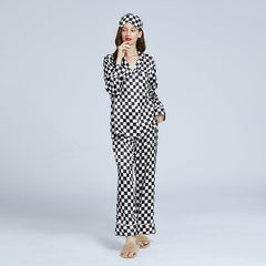 Klassisches Schachbrett-Muster Seiden-Pyjama-Set für Damen