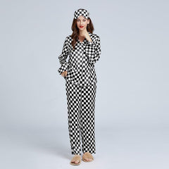Klassisches Schachbrett-Muster Seiden-Pyjama-Set für Damen