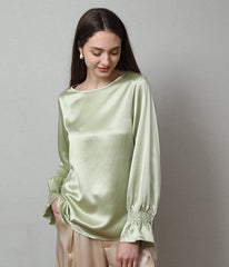 Langarm-Seidenbluse mit Rüschenmanschetten