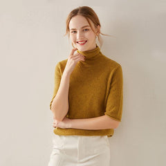 Kurzärmel Rollkragen Kaschmir Pullover