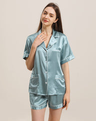 Button Up Seiden Kurz-Pyjama Set