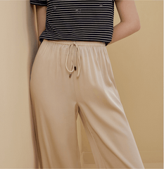 100% Seiden-Hose im Straight-Pendant-Stil mit weitem Bein