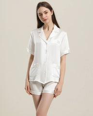 Button Up Seiden Kurz-Pyjama Set