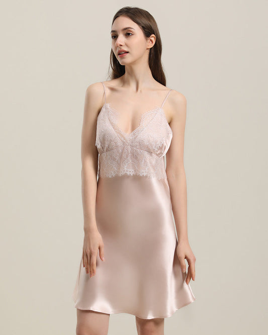 Seiden Spitzen-Nachtkleid Slip Kleid