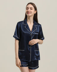 Button Up Seiden Kurz-Pyjama Set