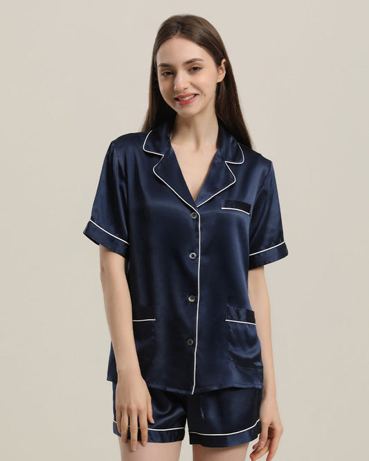 Button Up Seiden Kurz-Pyjama Set