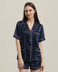 Button Up Seiden Kurz-Pyjama Set