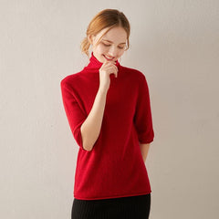 Kurzärmel Rollkragen Kaschmir Pullover