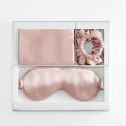 Seidenreiseanzug 3-teiliges Set mit Haargummi, Kissenbezug und Augenmaske