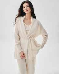 Cardigan aus 100 % Kaschmir mit Schalkragen und Bindegürtel