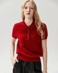 Pullover aus 100 % Kaschmir mit Polokragen und Knopfleiste