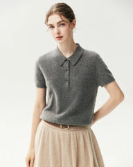 Pullover aus 100 % Kaschmir mit Polokragen und Knopfleiste