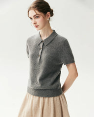 Pullover aus 100 % Kaschmir mit Polokragen und Knopfleiste