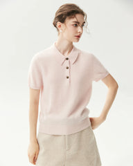 Pullover aus 100 % Kaschmir mit Polokragen und Knopfleiste