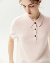 Pullover aus 100 % Kaschmir mit Polokragen und Knopfleiste