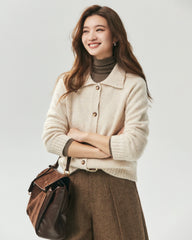 Cardigan aus 100 % Kaschmir mit Kragen und Melange-Muster