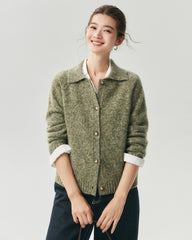 Cardigan aus 100 % Kaschmir mit Kragen und Melange-Muster