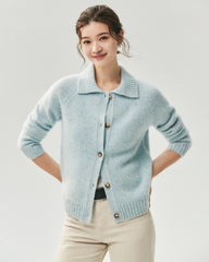 Cardigan aus 100 % Kaschmir mit Kragen und Melange-Muster