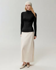 Pullover aus 100 % Kaschmir mit Mock-Neck und gewellten Abschlüssen