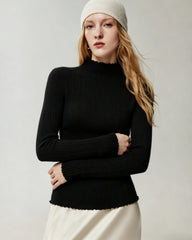 Pullover aus 100 % Kaschmir mit Mock-Neck und gewellten Abschlüssen