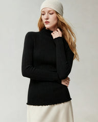 Pullover aus 100 % Kaschmir mit Mock-Neck und gewellten Abschlüssen