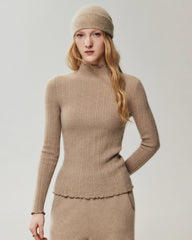 Pullover aus 100 % Kaschmir mit Mock-Neck und gewellten Abschlüssen