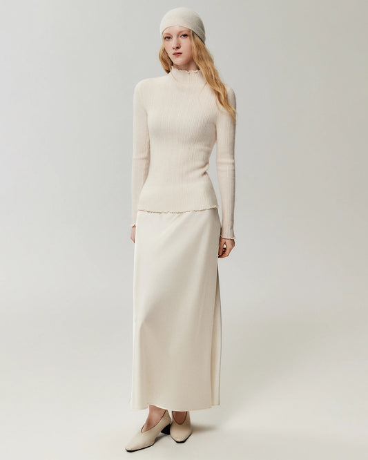 Pullover aus 100 % Kaschmir mit Mock-Neck und gewellten Abschlüssen