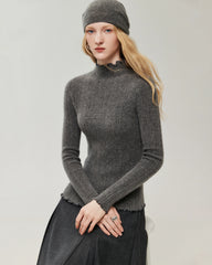 Pullover aus 100 % Kaschmir mit Mock-Neck und gewellten Abschlüssen