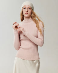 Pullover aus 100 % Kaschmir mit Mock-Neck und gewellten Abschlüssen
