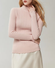 Pullover aus 100 % Kaschmir mit Mock-Neck und gewellten Abschlüssen